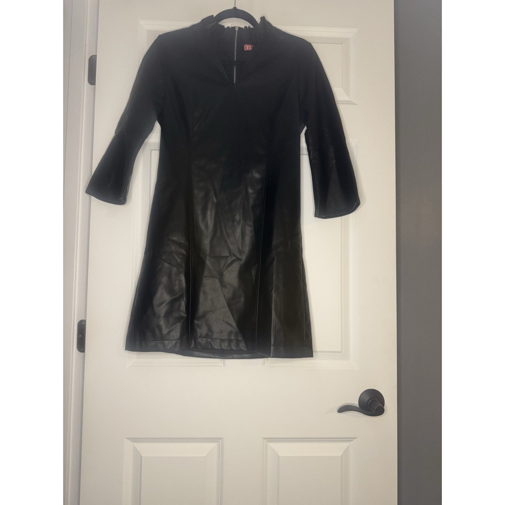 Thml Faux Leather Mini Shift Dress Ruffle Collar Black Small Nwt